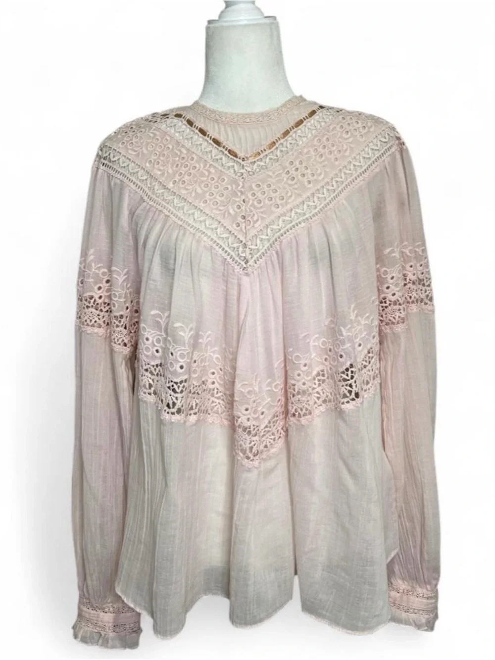 Free People Abigail Victorian Top in "Moon Cake" blush pink - Picture 2 of 8